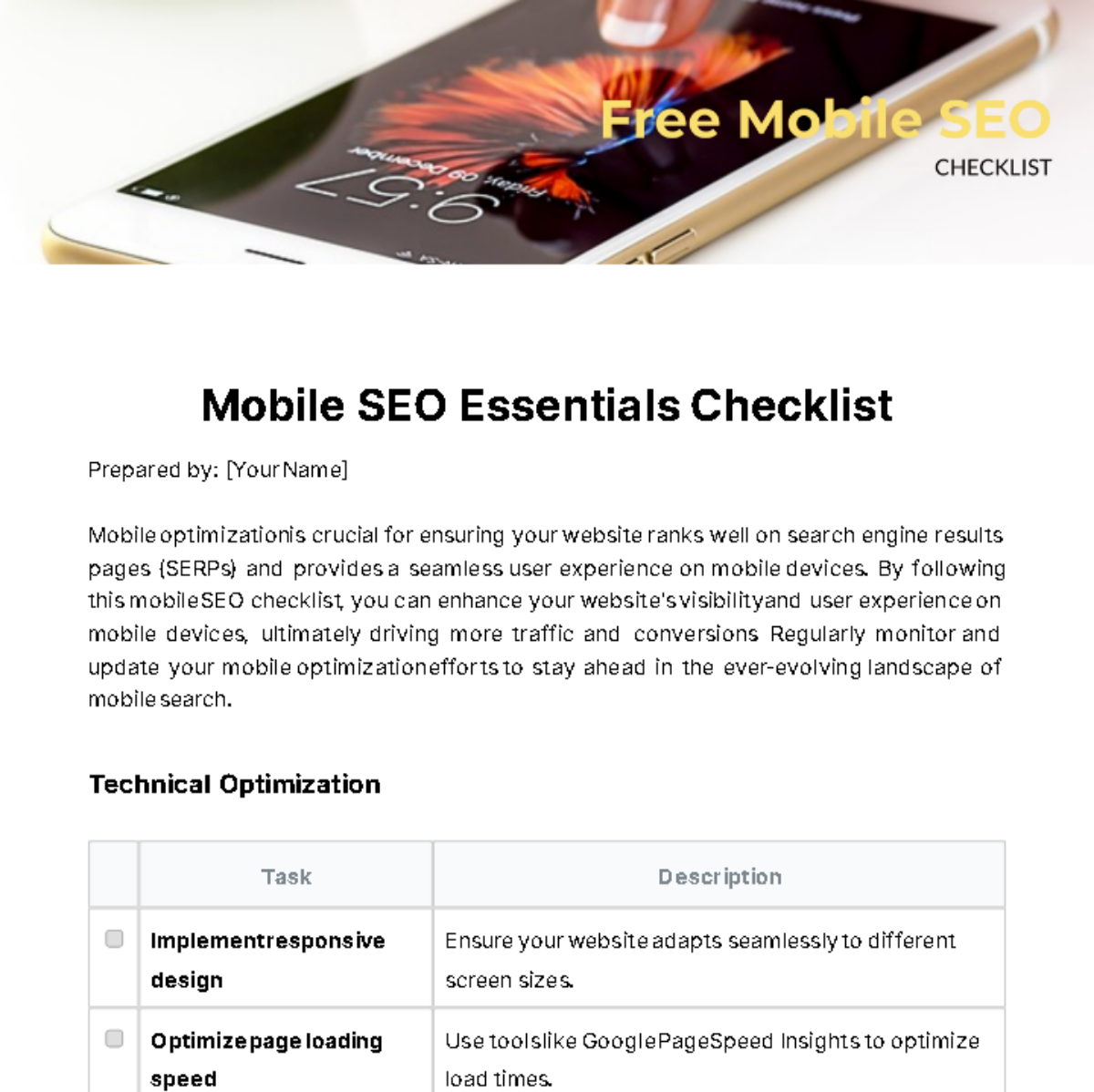 Free Mobile SEO Checklist Template