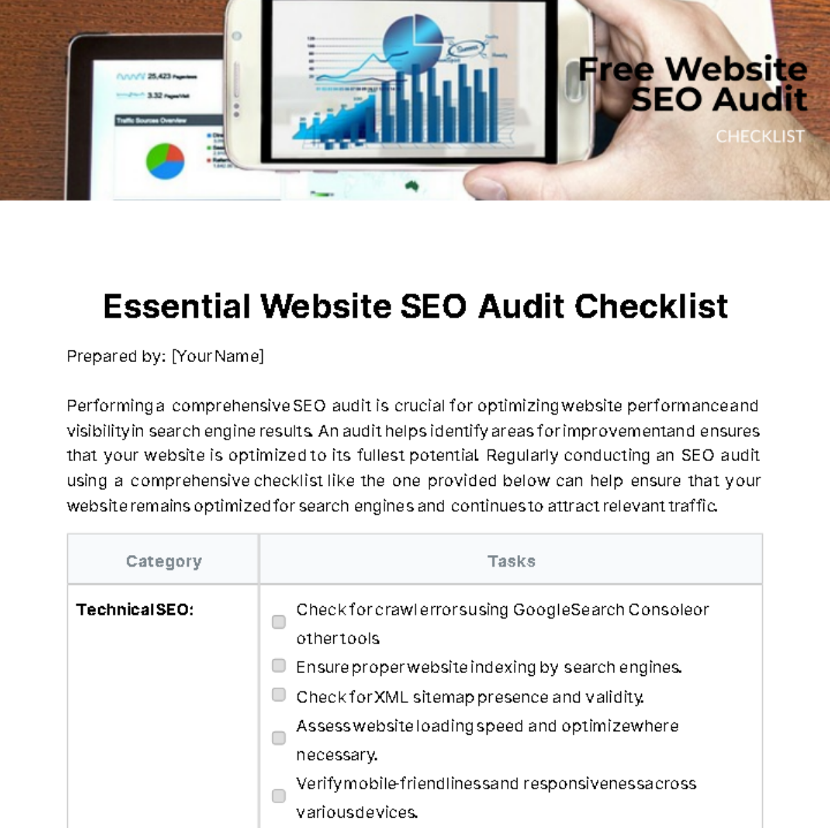 Free Website SEO Audit Checklist Template