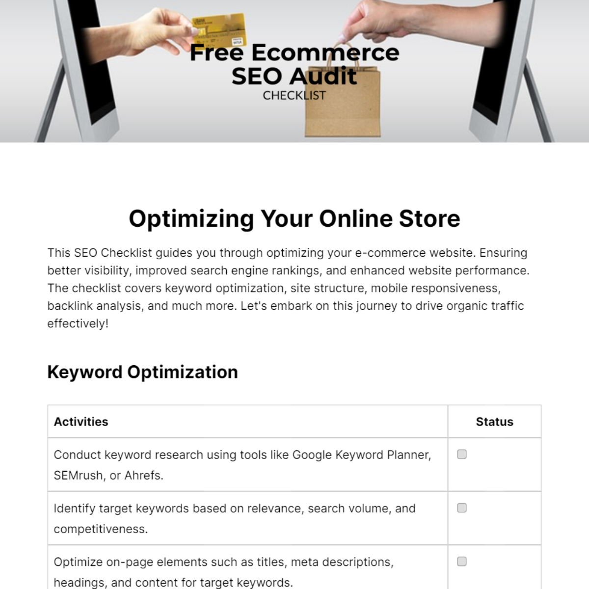 Free Ecommerce SEO Audit Checklist Template