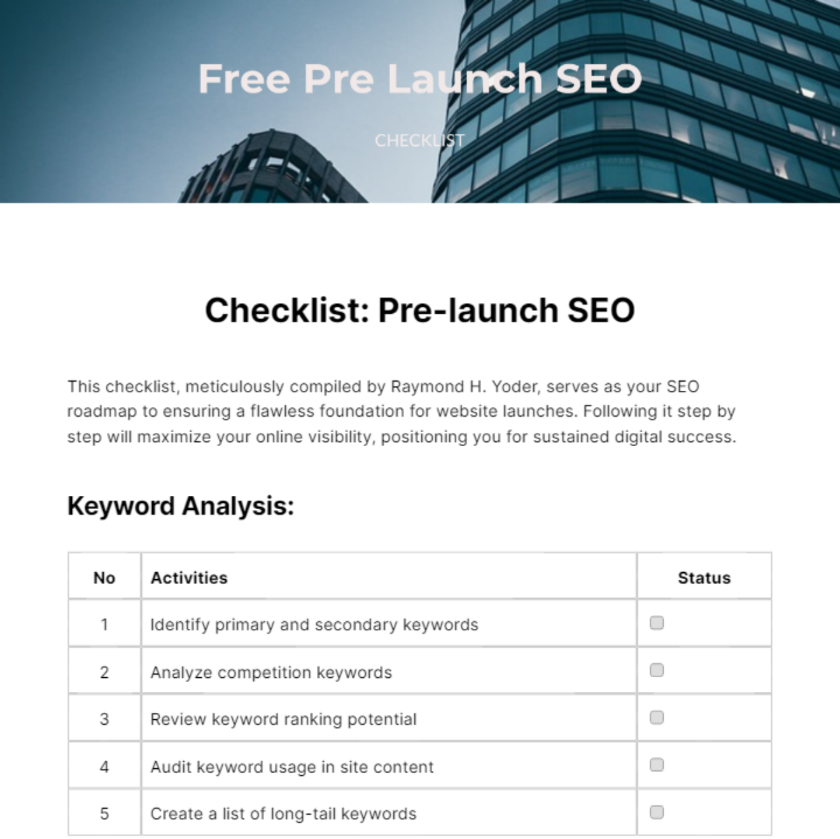 Pre Launch SEO Checklist Template - Edit Online & Download Example ...