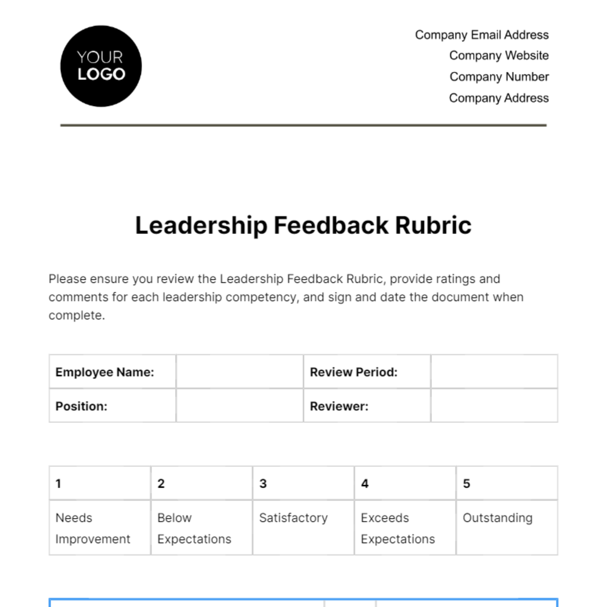 Leadership Feedback Rubric HR Template