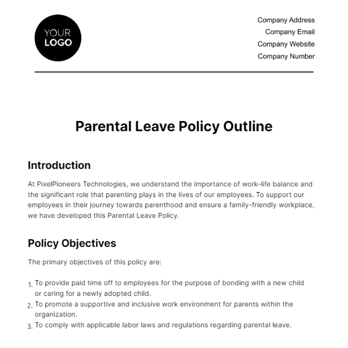 Free Parental Leave Policy Outline HR Template