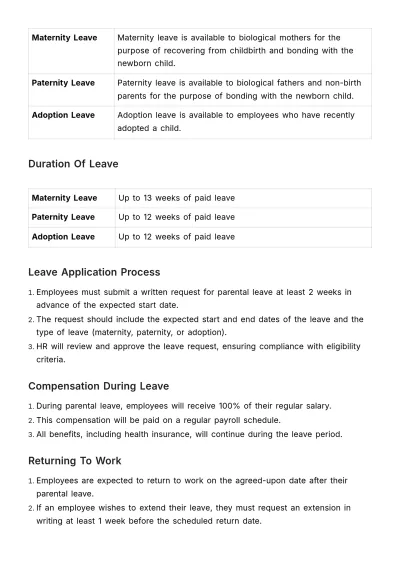 Free Parental Leave Policy Outline HR Template to Edit Online
