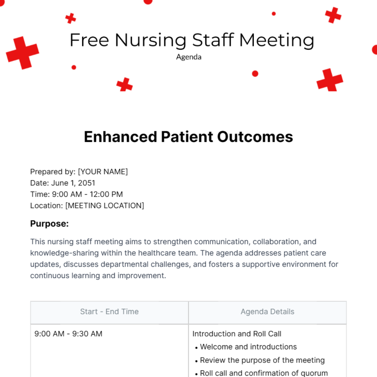 Nursing Staff Meeting Agenda  Template - Edit Online & Download