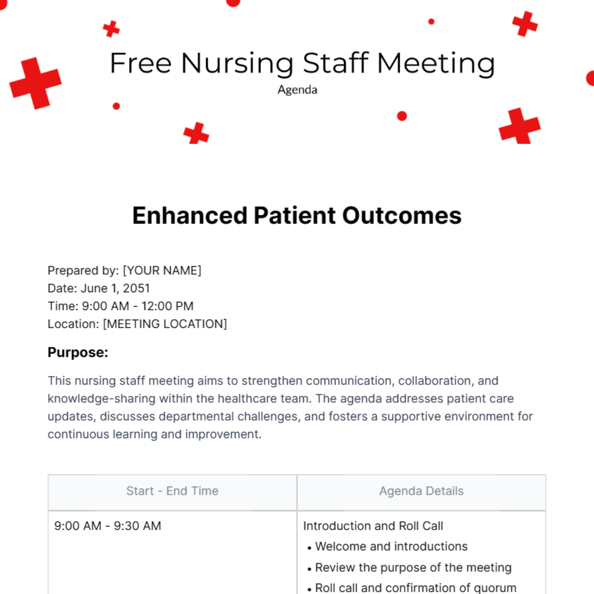 Free Nursing Staff Meeting Agenda Template Edit Online Download