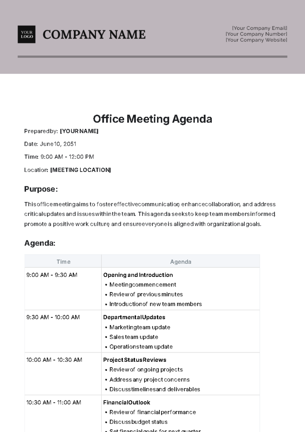 Office Meeting Agenda Template - Edit Online & Download