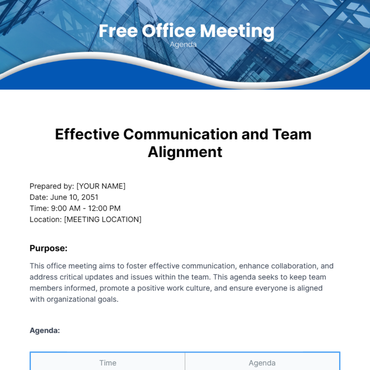 Office Meeting Agenda  Template