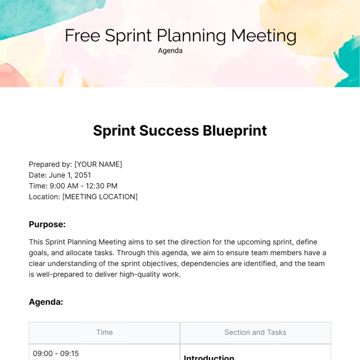 Sprint Planning Meeting Agenda  Template