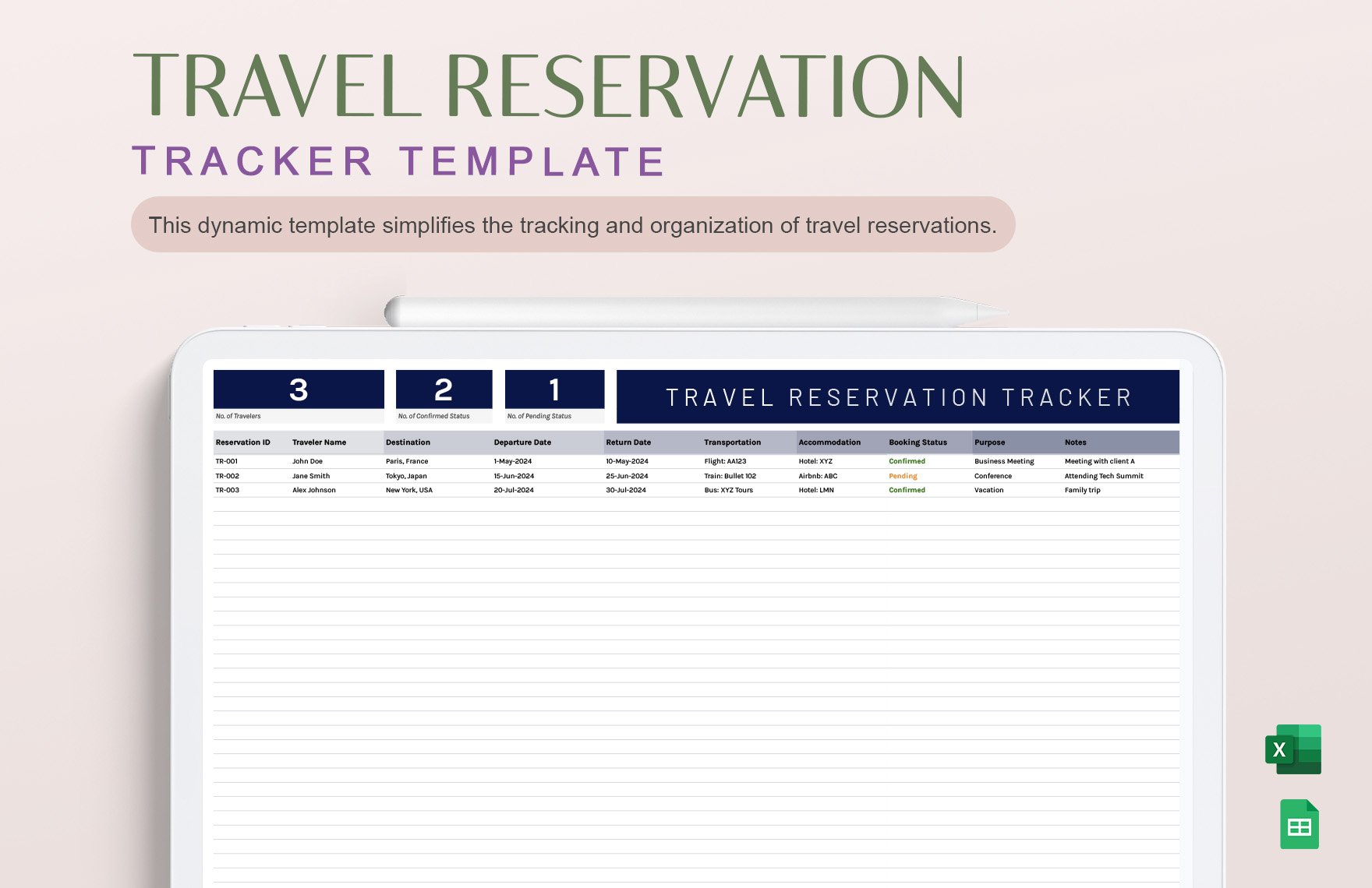 Free Travel Reservation Tracker Template in Excel, Google Sheets
