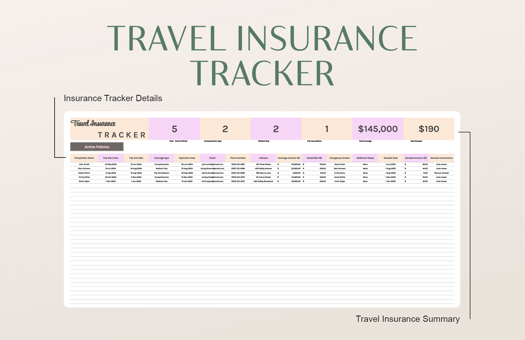 Travel Insurance Tracker Template