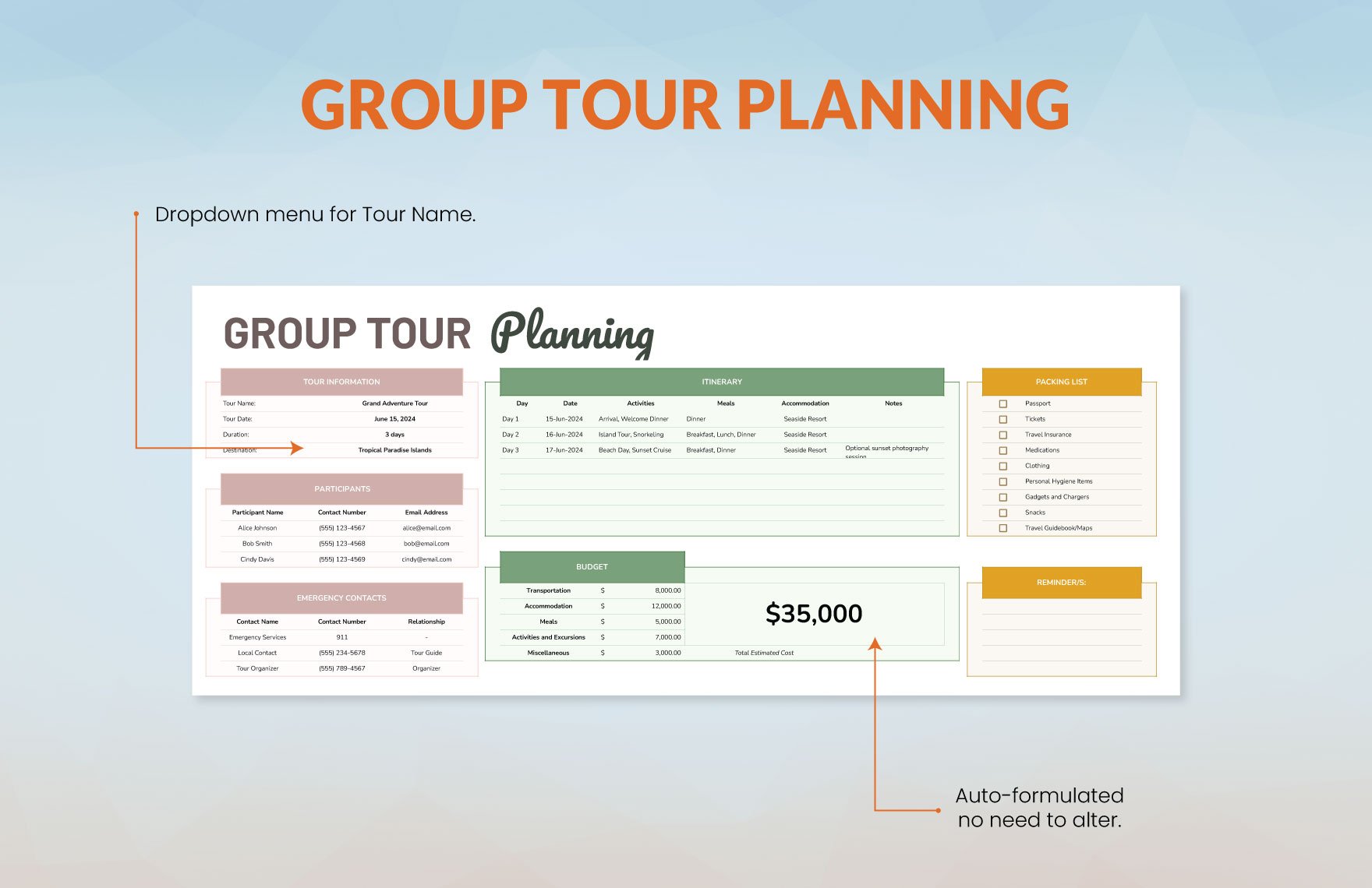 Group Tour Planning Template