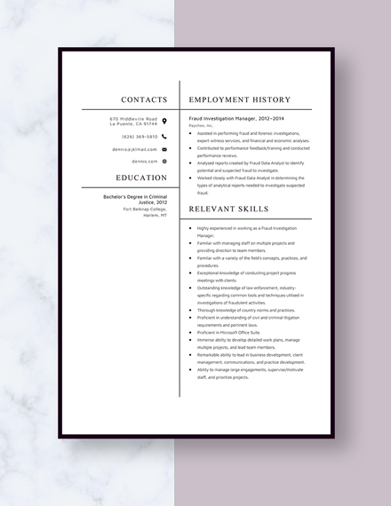 Fraud Investigation Manager Resume  Template