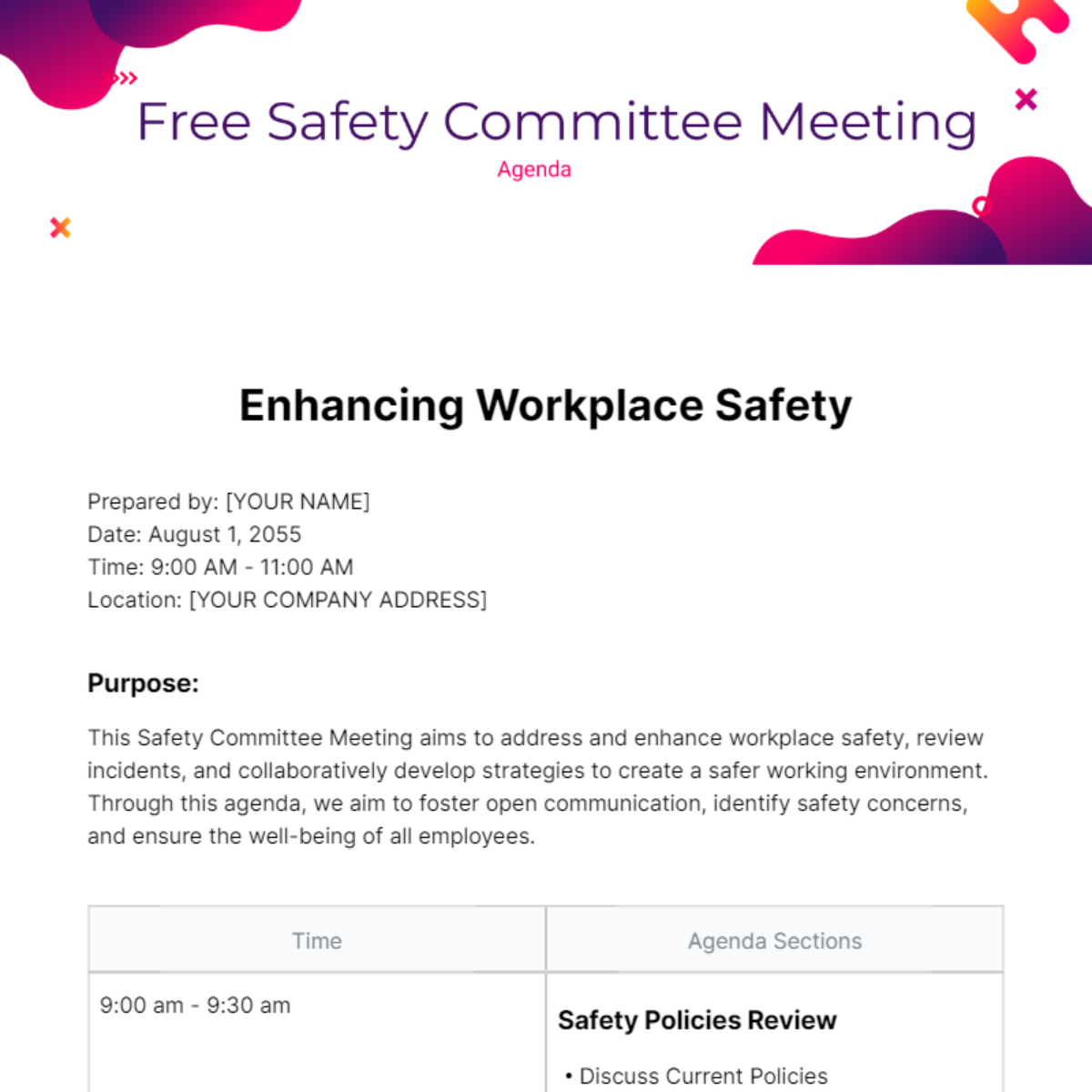 Safety Committee Meeting Agenda  Template