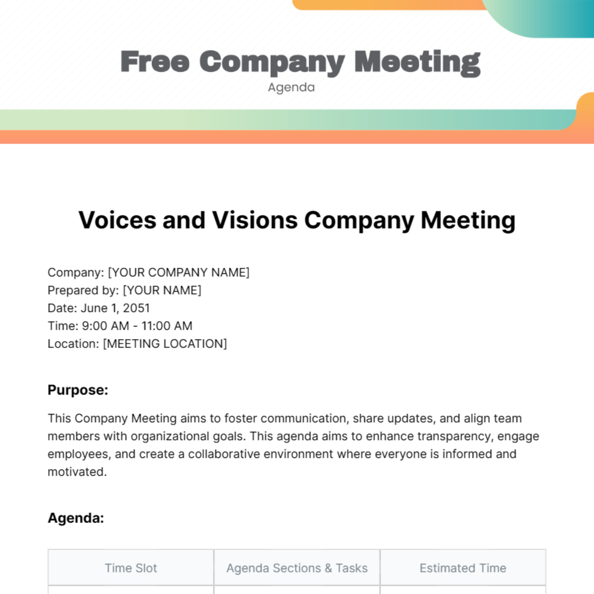 Company Meeting Agenda  Template
