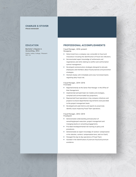 Fraud Manager Resume Template