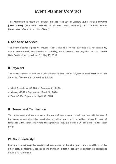Free Event Planner Contract Template to Edit Online