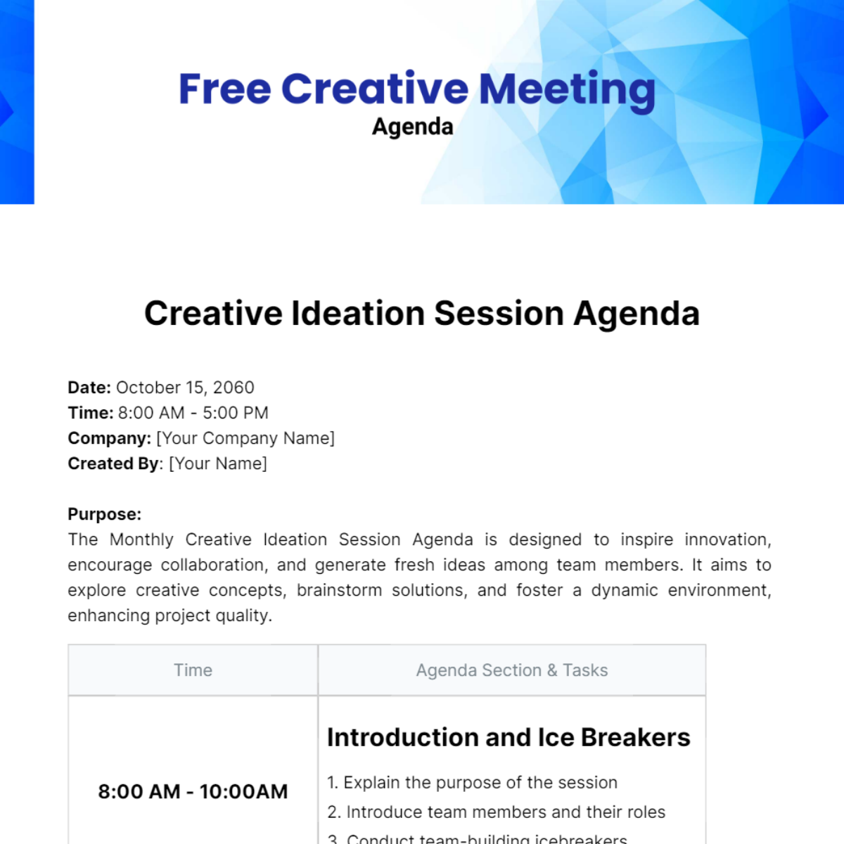 Creative Meeting Agenda  Template