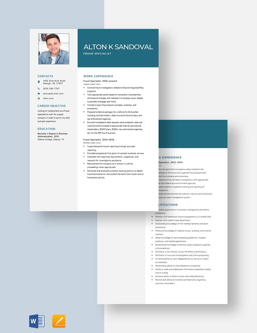 Fraud Specialist Resume Template