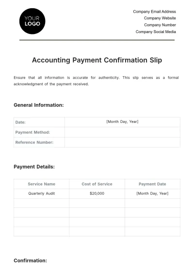 Free Accounting Payment Confirmation Slip Template to Edit Online
