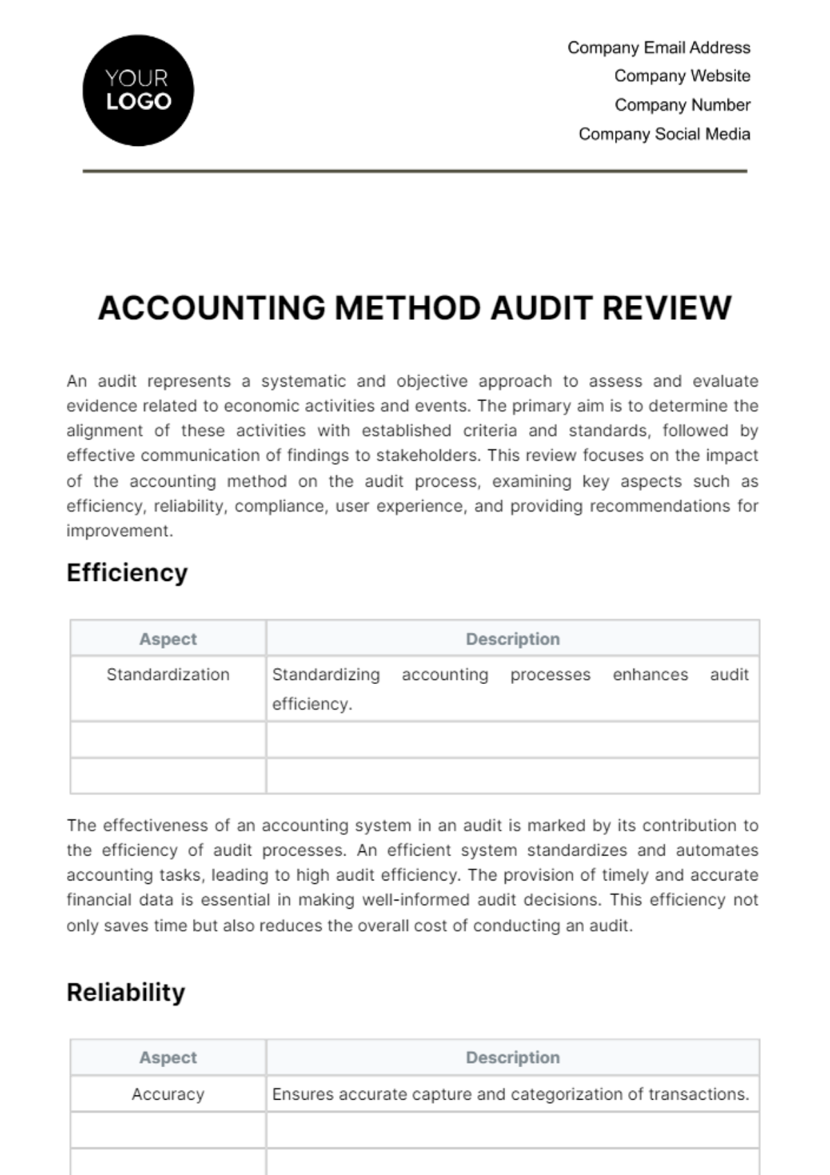 Accounting Method Audit Review Template - Edit Online & Download