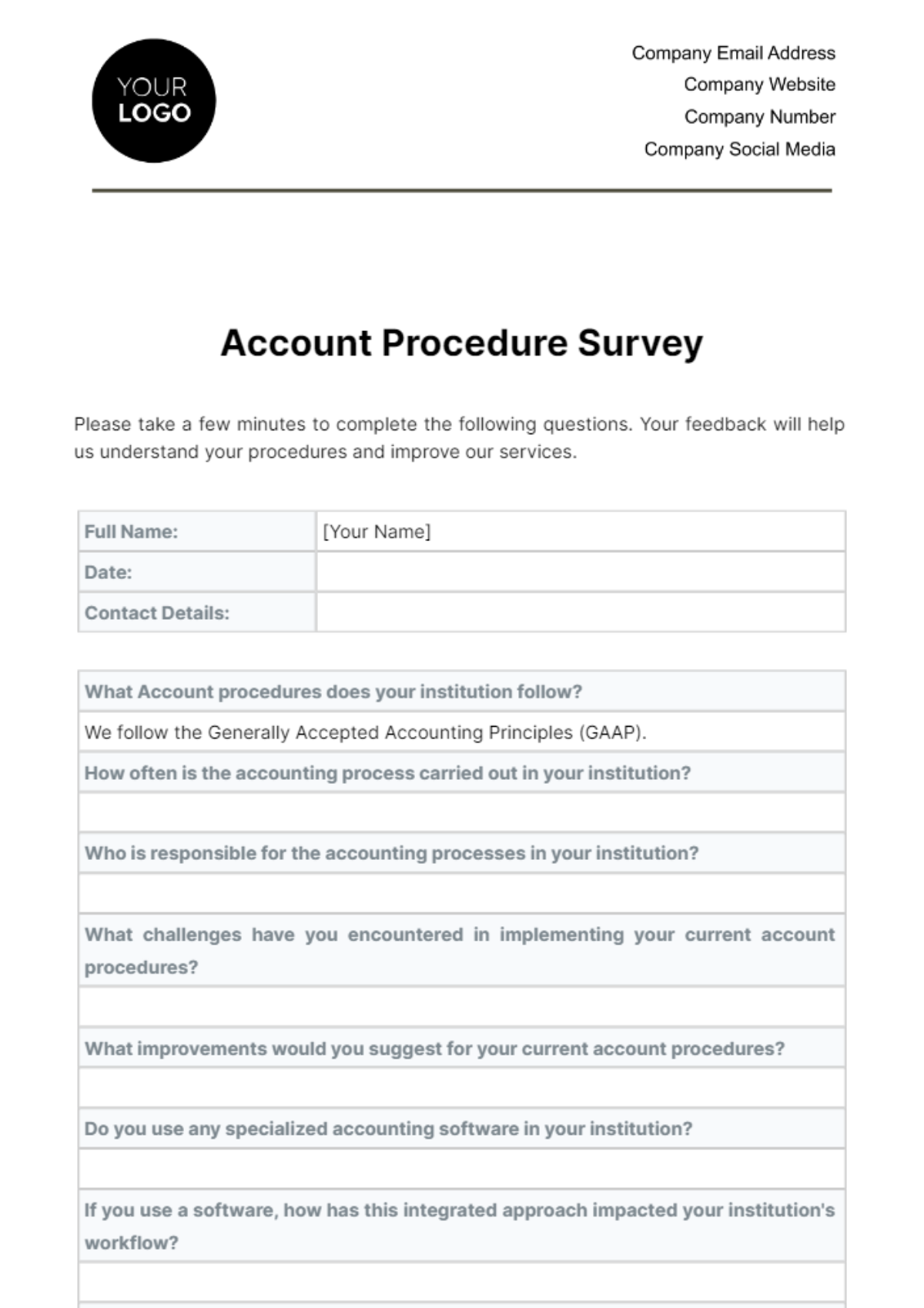 Account Procedure Survey Template