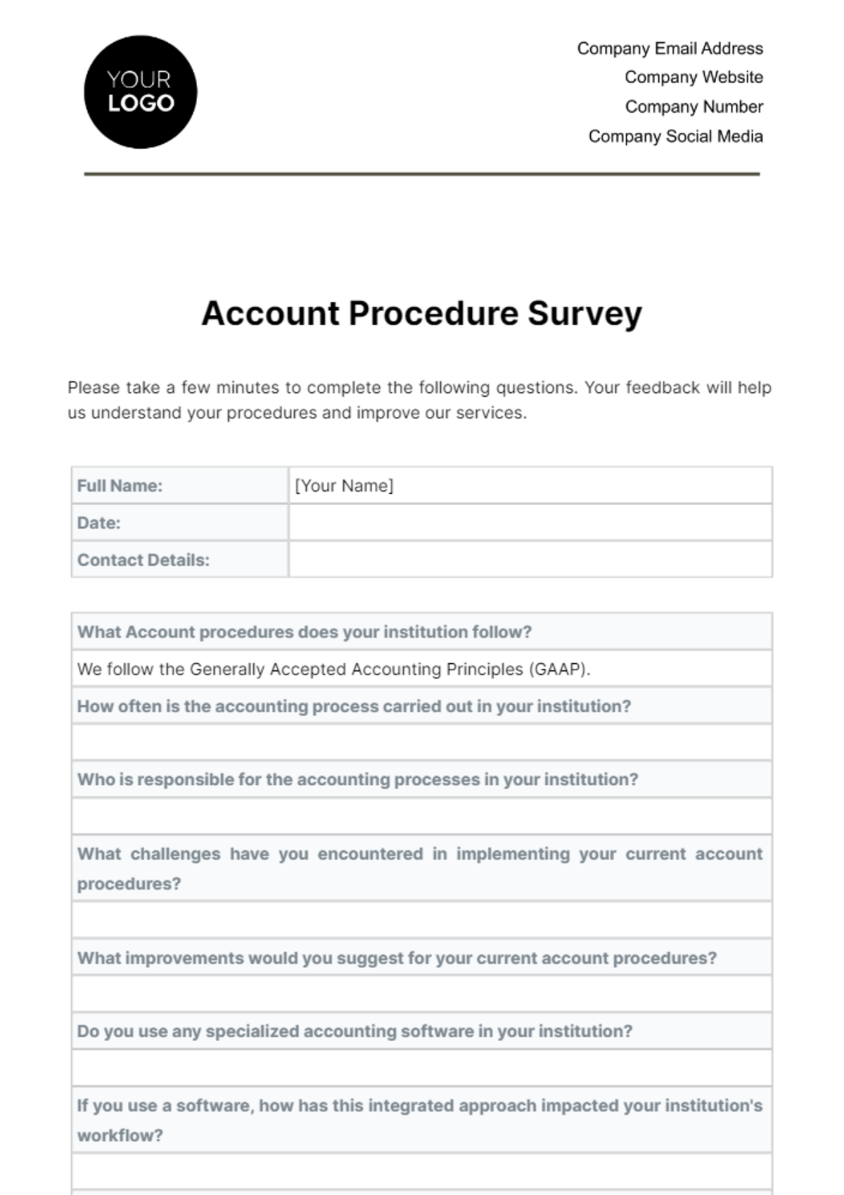 Account Procedure Survey Template - Edit Online & Download