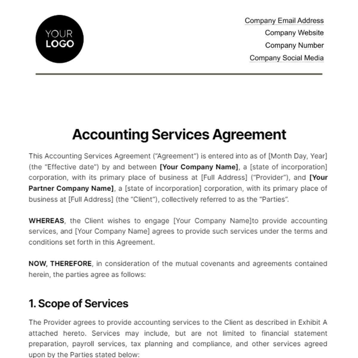 Accounting Service Agreement Template