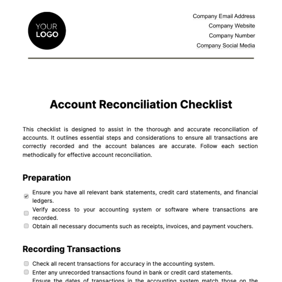 Account Reconciliation Checklist Template Edit Online And Download Example 2559