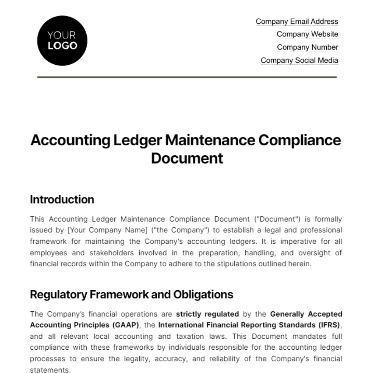 Accounting Ledger Maintenance Compliance Document Template