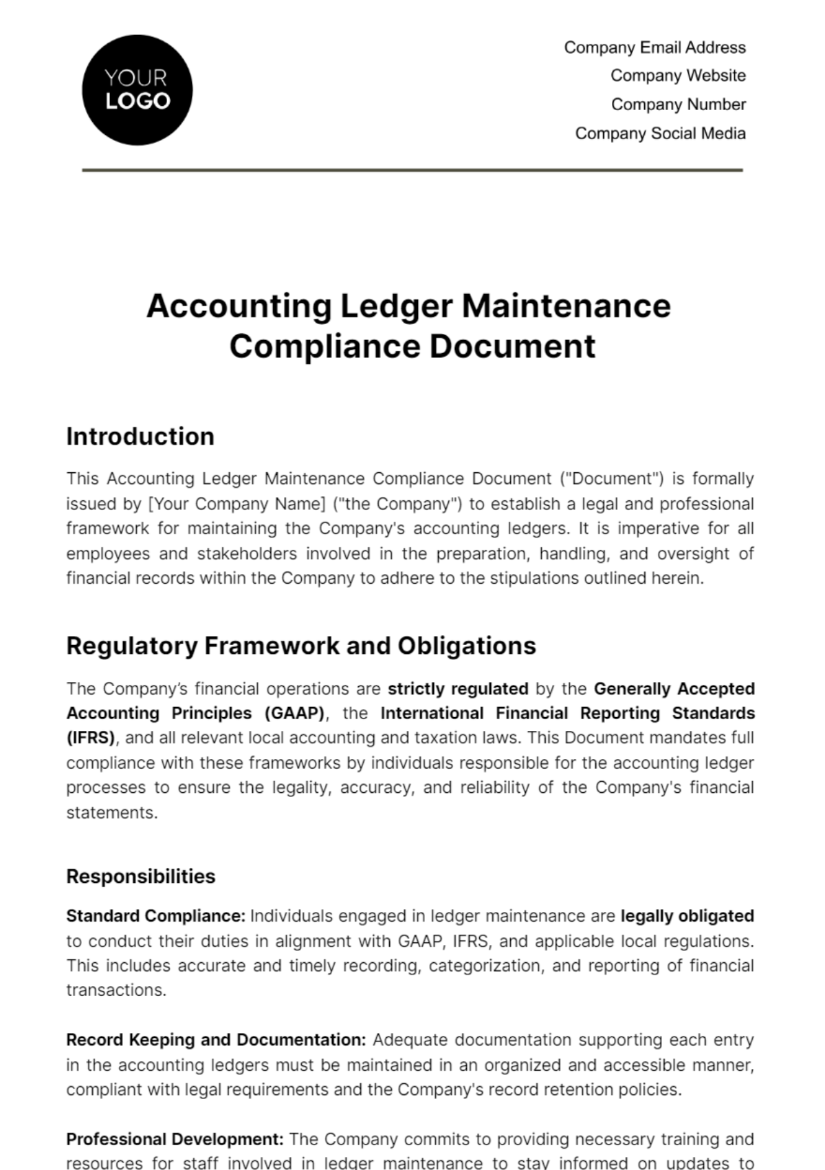 Free Accounting Ledger Maintenance Compliance Document Template