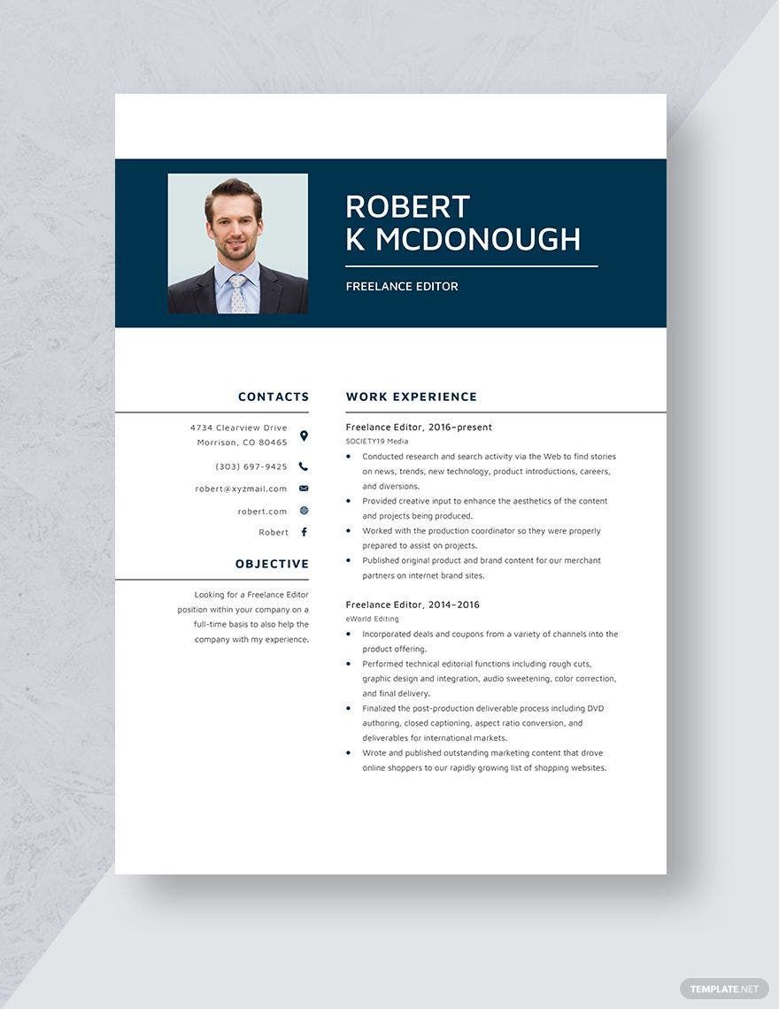 Freelance Editor Resume in Word, Apple Pages
