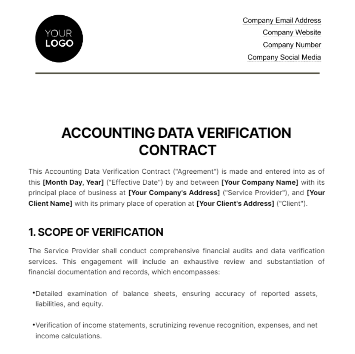 Accounting Data Verification Contract Template