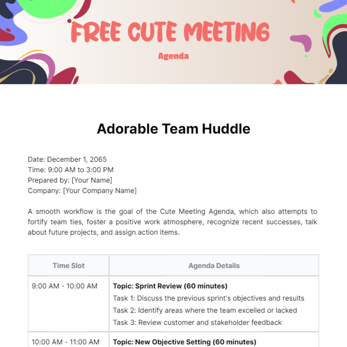 Free Cute Meeting Agenda Template