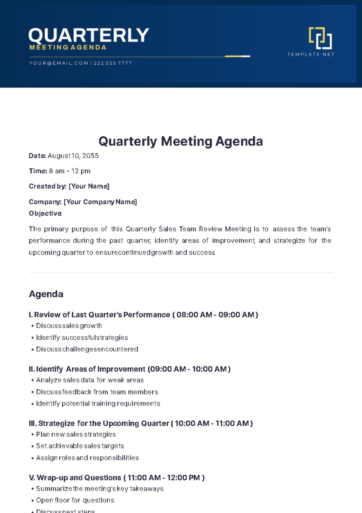 Quarterly Meeting Agenda  Template - Edit Online & Download