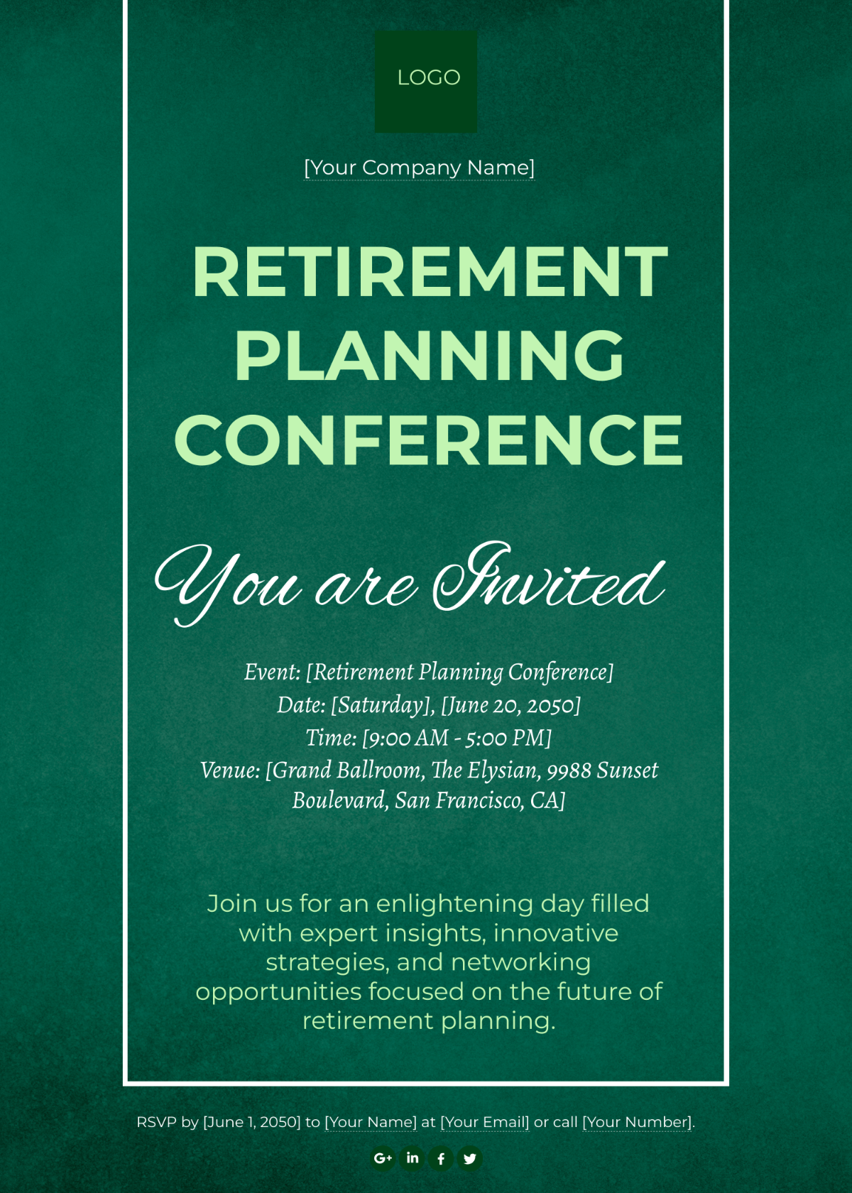 Retirement Planning Conference Invitation Card Template