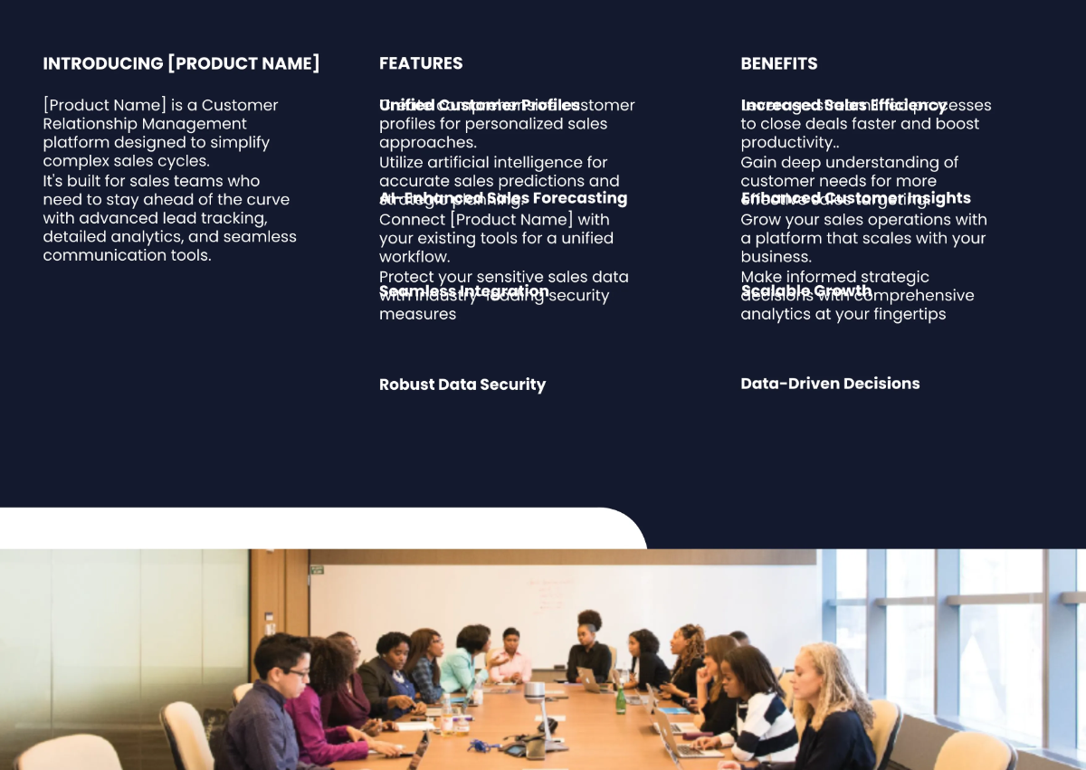 Free Sales Product Features and Benefits Pamphlet Template to Edit Online