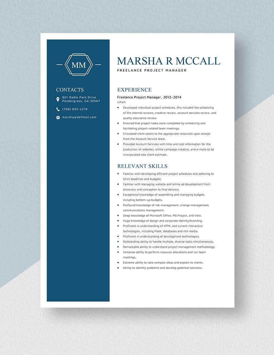 Freelance Project Manager Resume