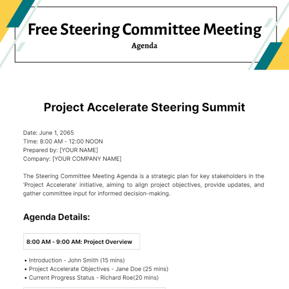 Steering Committee Meeting Agenda  Template