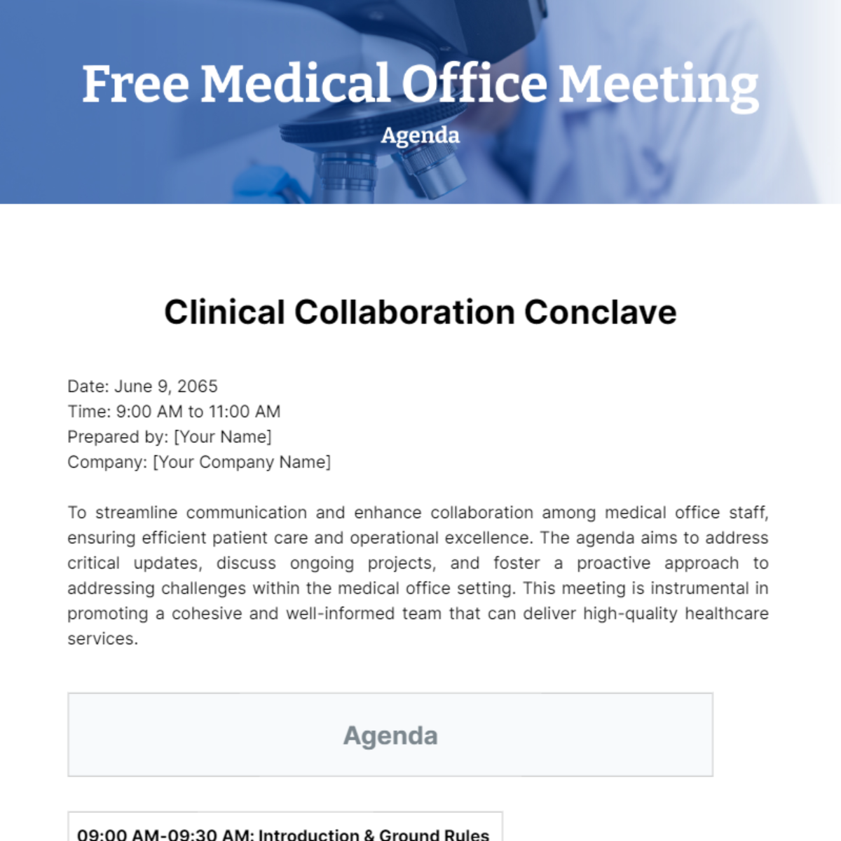 Medical Office Meeting Agenda  Template