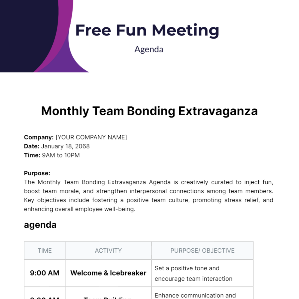 Fun Meeting Agenda  Template
