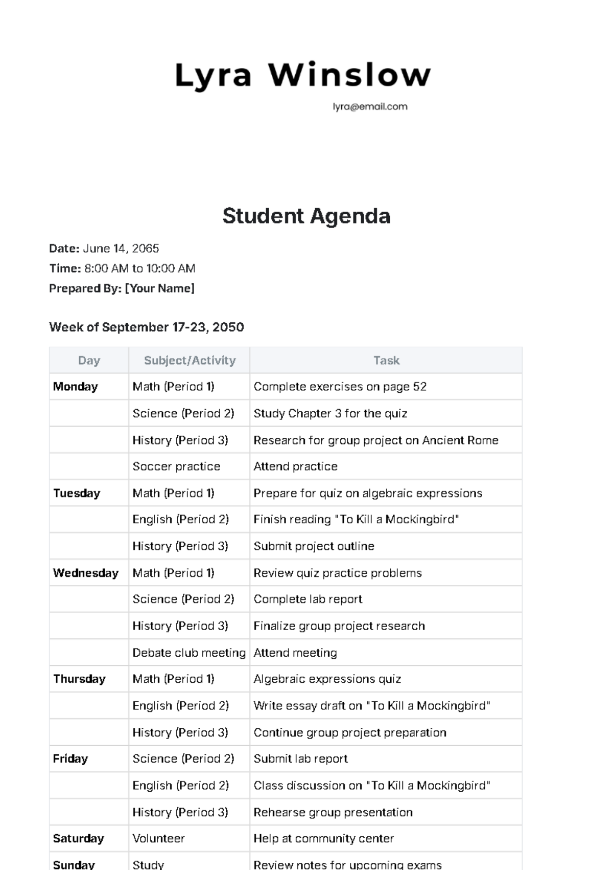 Student Agenda Template - Edit Online & Download