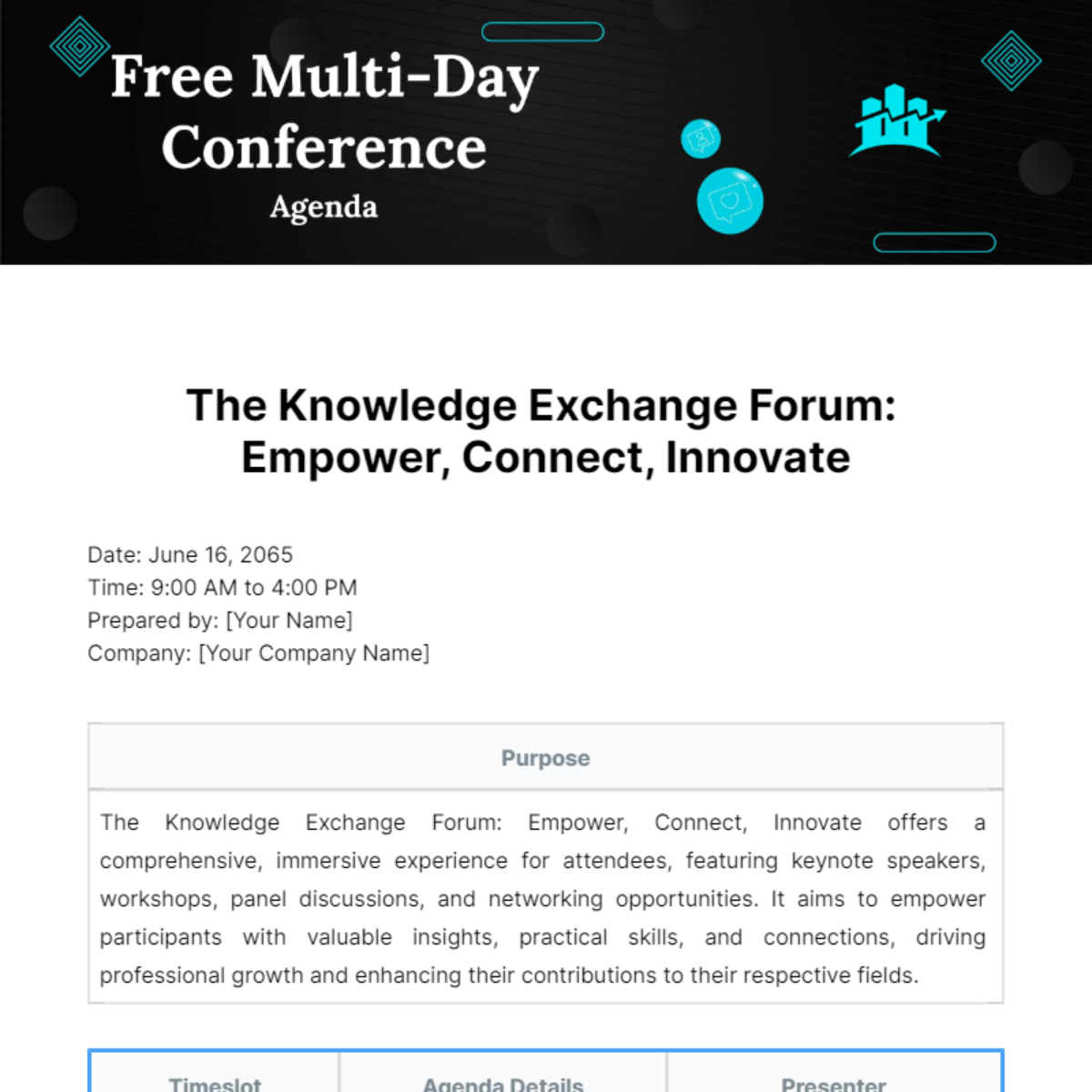 Multi Day Conference Agenda  Template