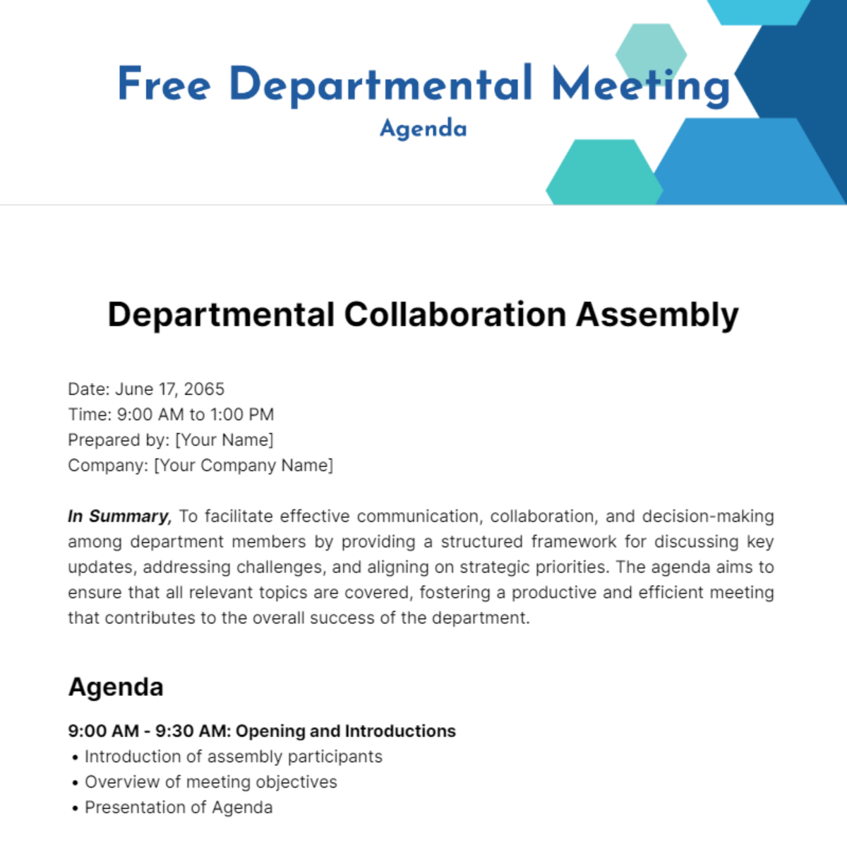 Departmental Meeting Agenda  Template