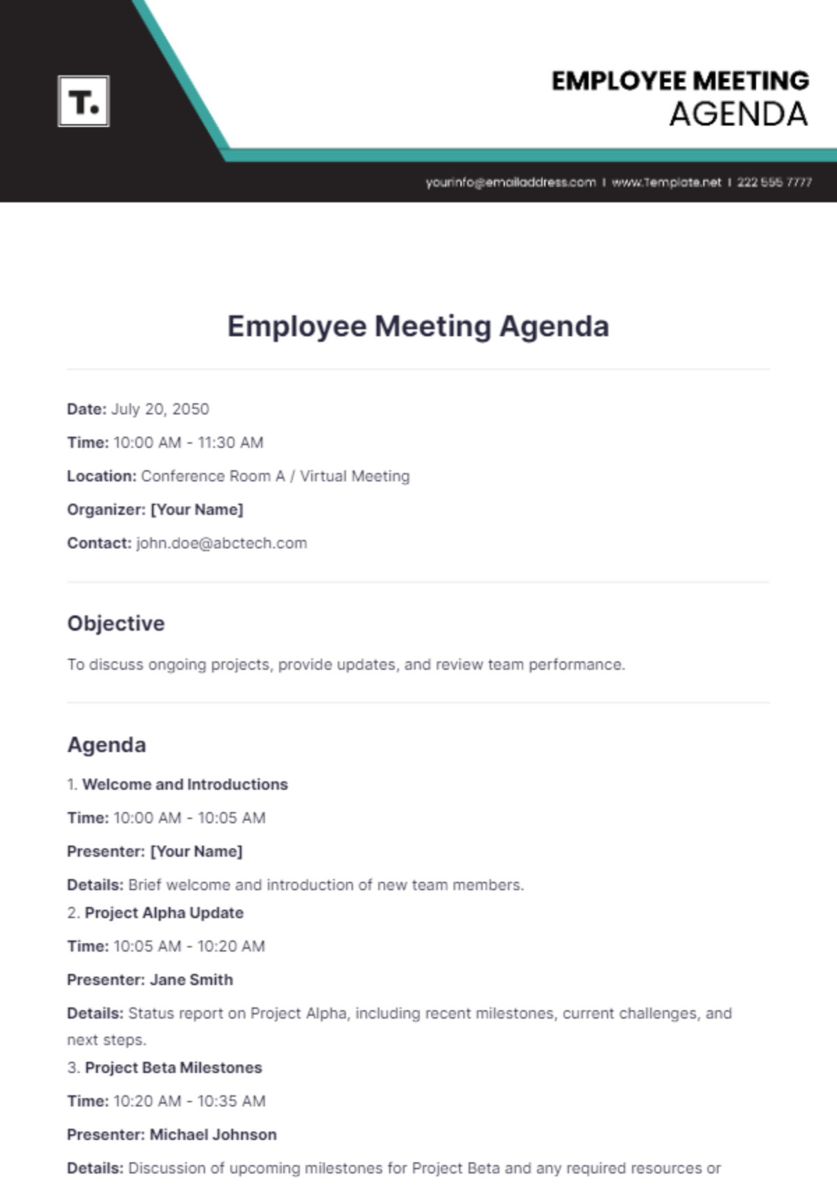 Employee Meeting Agenda Template - Edit Online & Download