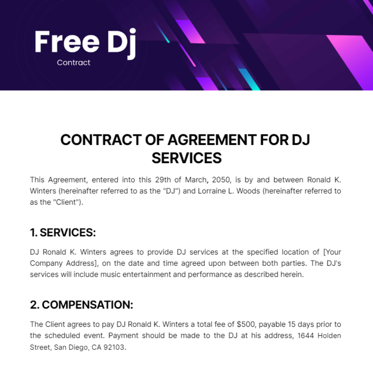 Dj Contract Template - Edit Online & Download Example | Template.net