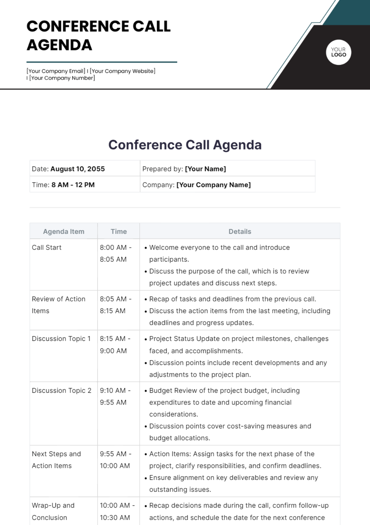 Conference Call Agenda Template - Edit Online & Download