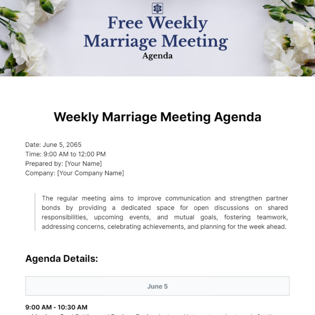 Weekly Marriage Meeting Agenda  Template
