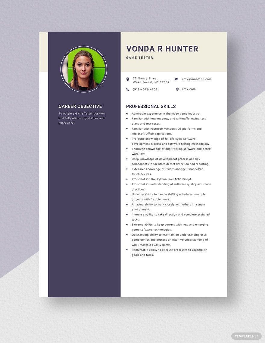 Game Tester Resume Template