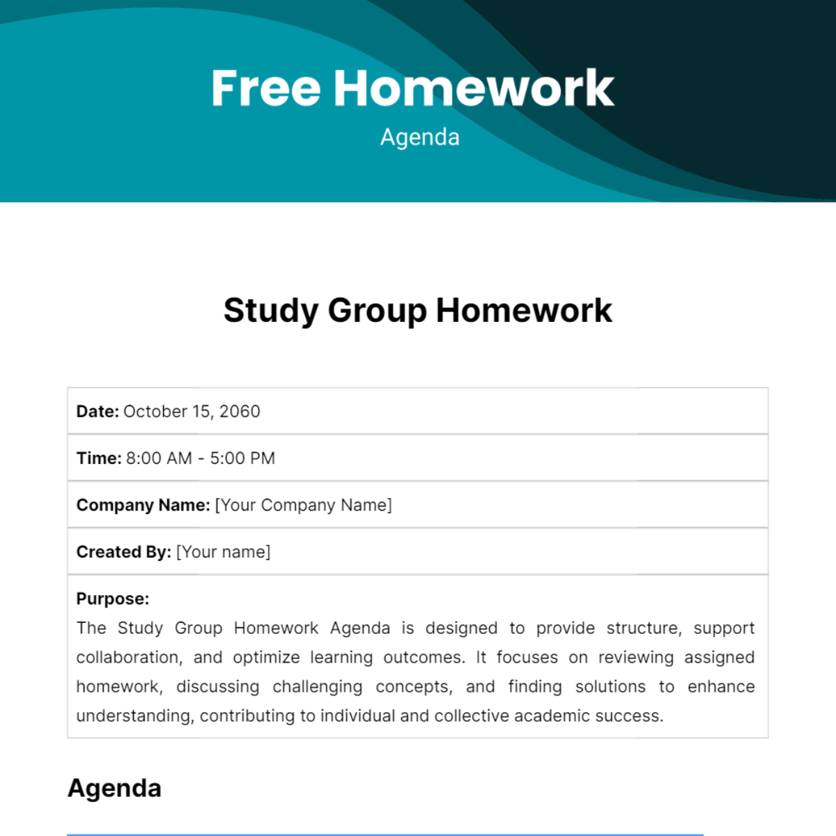 Homework Agenda  Template