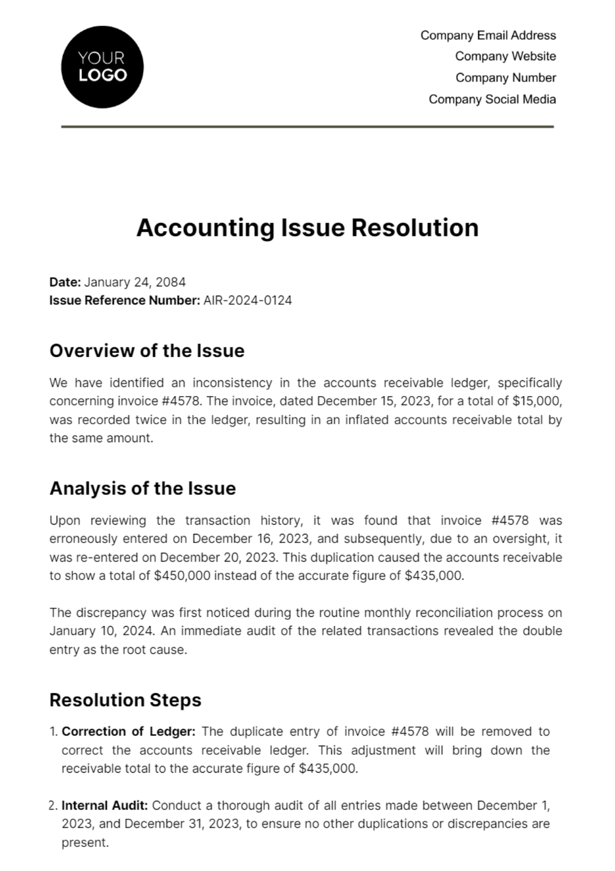 Accounting Issue Resolution Template
